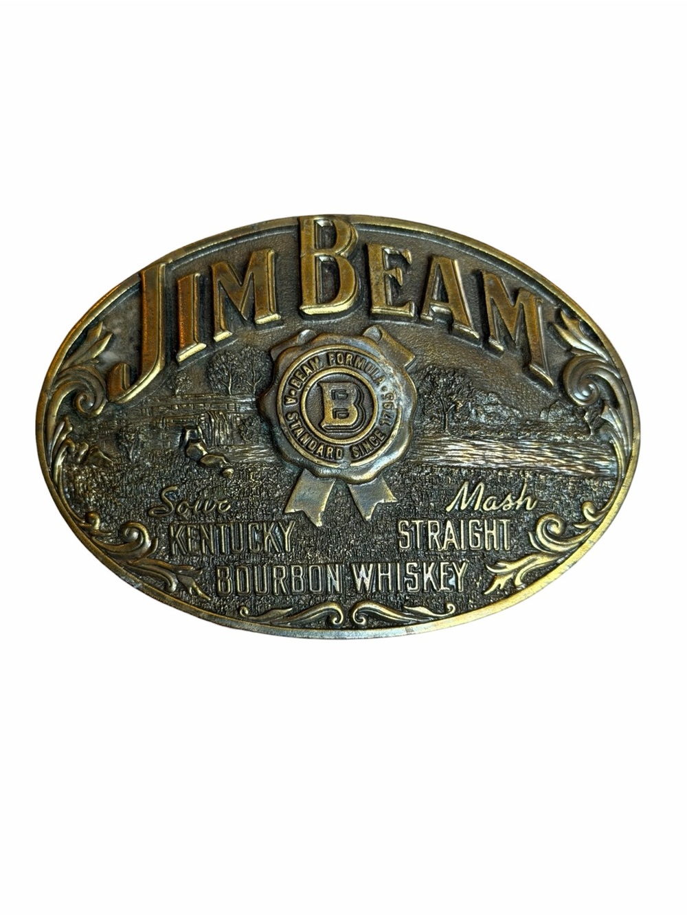 Vintage Jim Beam Sour Mash Whiskey Gold Belt Buckle 1990s Streetwear Western 90s